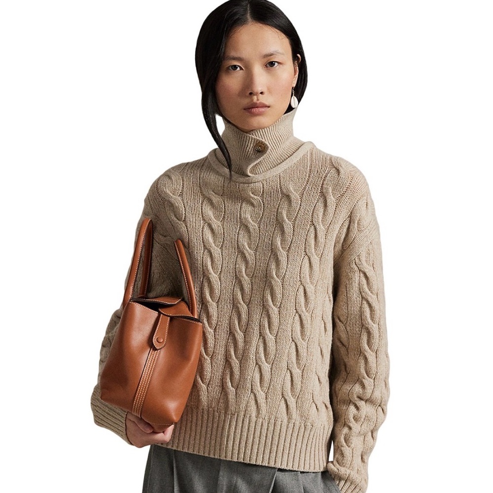 Polo Ralph Lauren Cable Wool Cashmere Polo Collar Sweater Size Medium